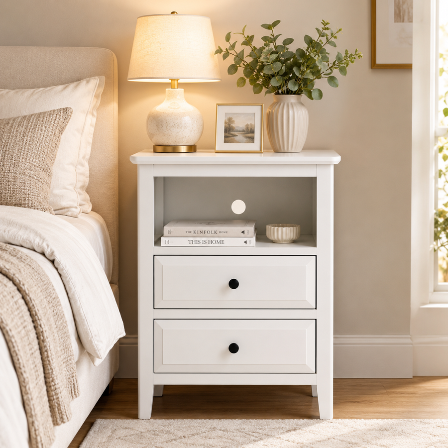 Classic James Two Drawer White Finish Wood Side Table