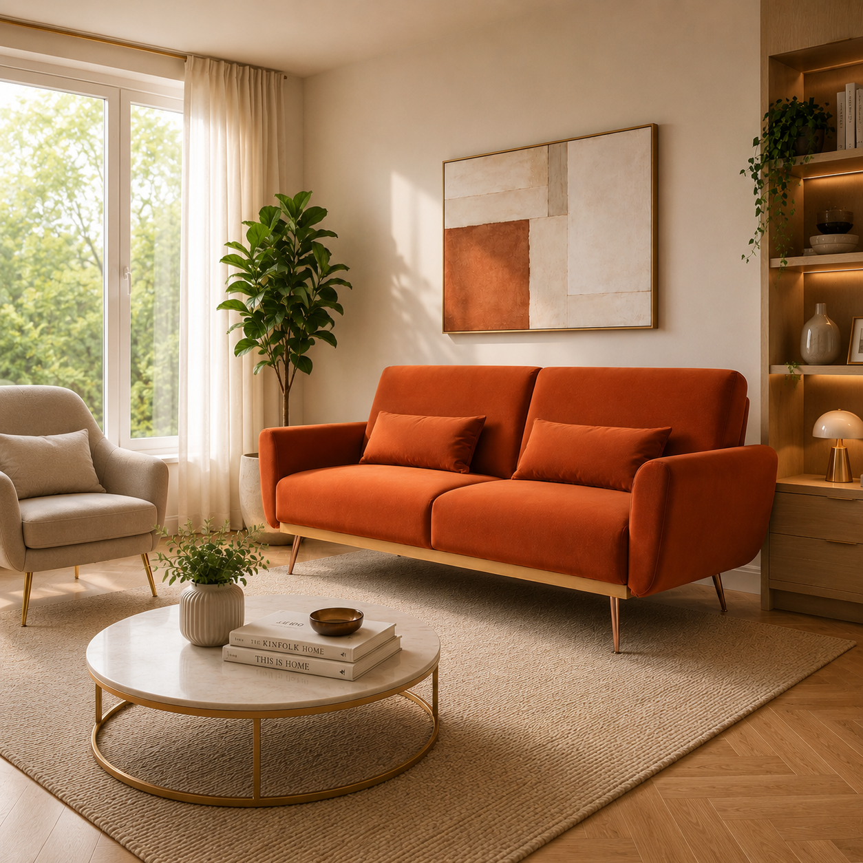 2 Seater Eva Burnt Orange Velvet Sofa Bed