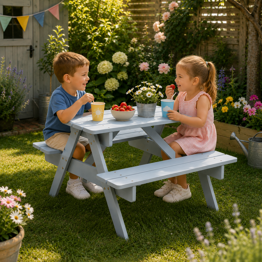 Mia Grey Finish Wood Kids Picnic Bench