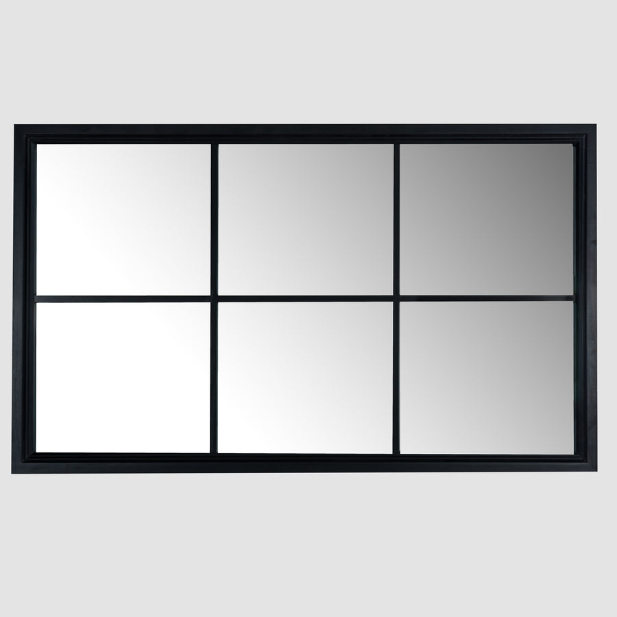Jaasiel Black Wood Window Wall Mirror Large Rustic Mirror