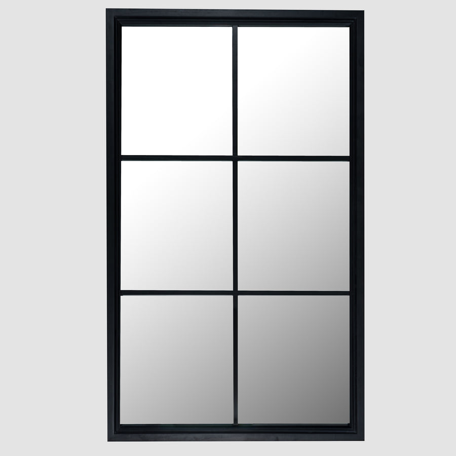 Jaasiel Black Wood Window Wall Mirror Large Rustic Mirror