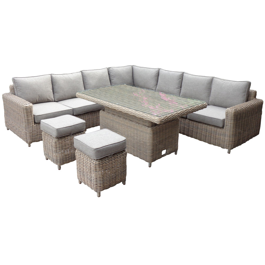 Alvara Collection Large Corner Set With Riser Table and 2 Stools