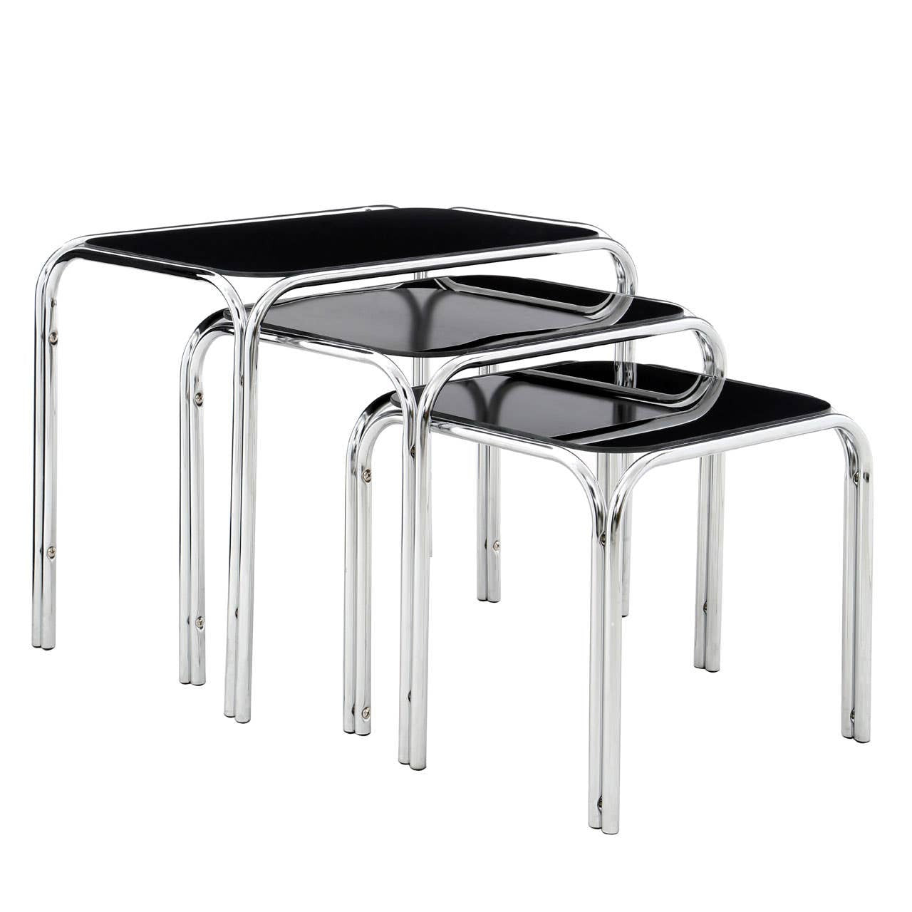 Cassie Set Of Three Black Glass Nest Of Tables