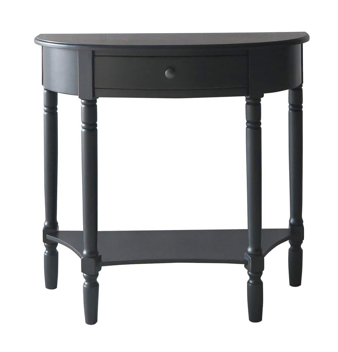 Mia Black Pine Wood Half Moon Console Table with Drawer