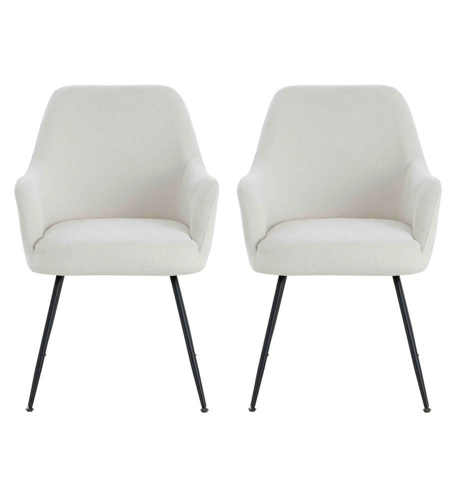 Salome Set of 2 Light Beige Textured Fabric Dining Chairs with Arms
