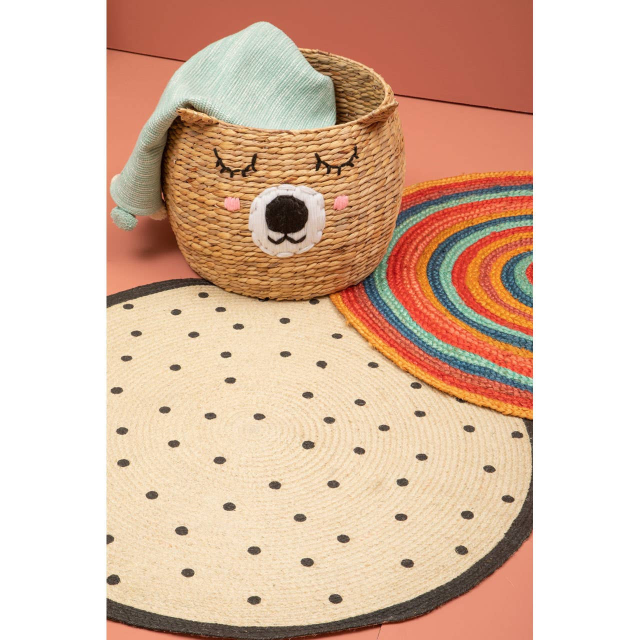 Mia Kids Cream Polka Dot Round Rug