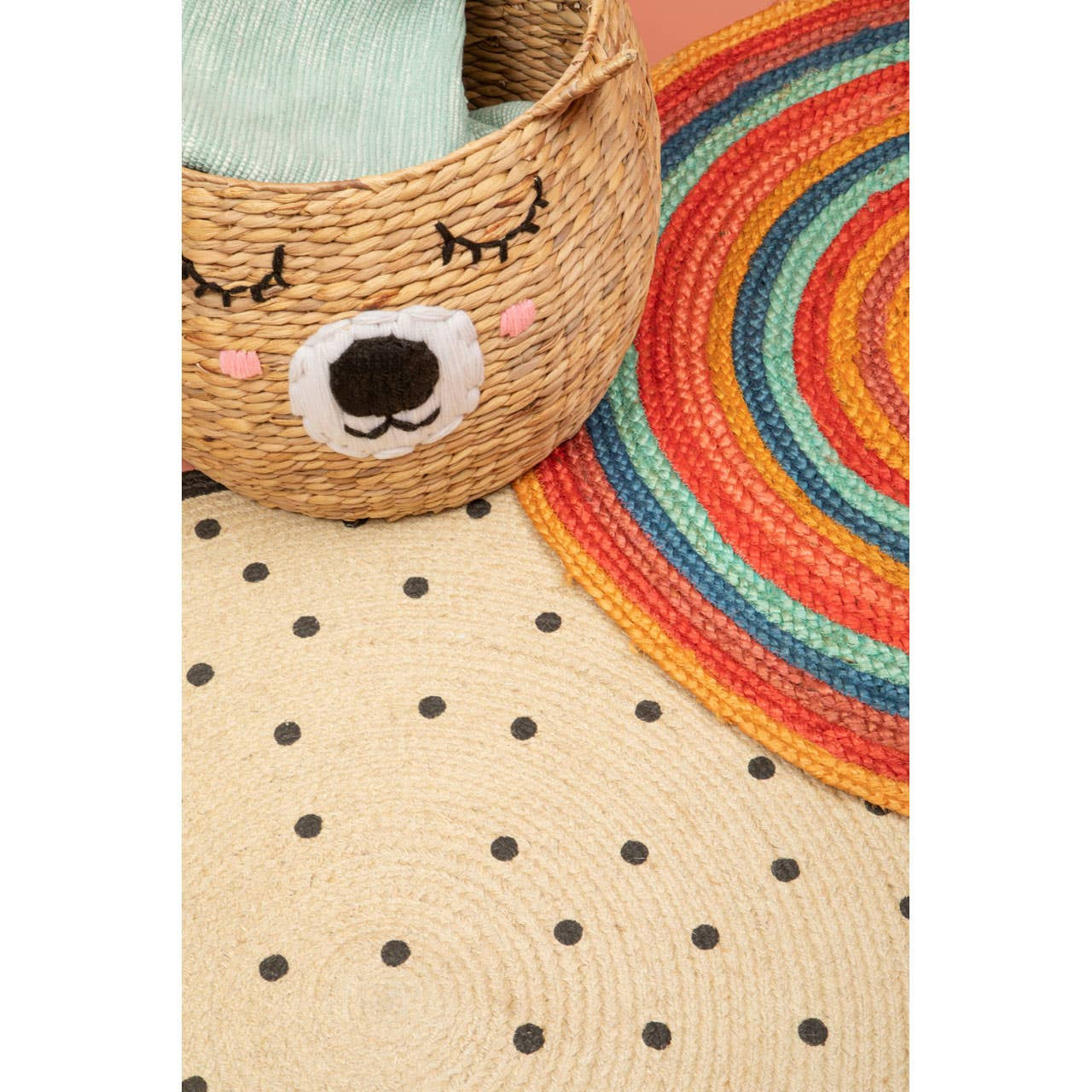 Mia Kids Cream Polka Dot Round Rug