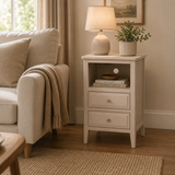 Classic John Two Drawer Taupe Wood Side Table