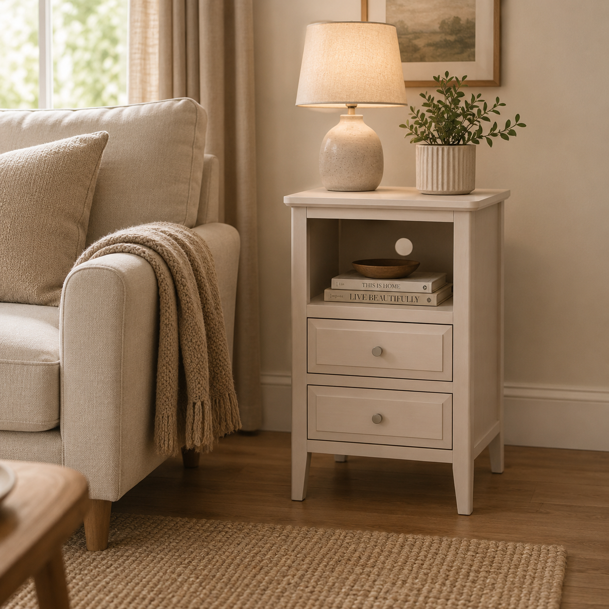 Classic John Two Drawer Taupe Wood Side Table
