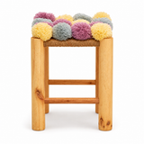 Eva Colourful Grey Beige And Pink Pom Pom Stool