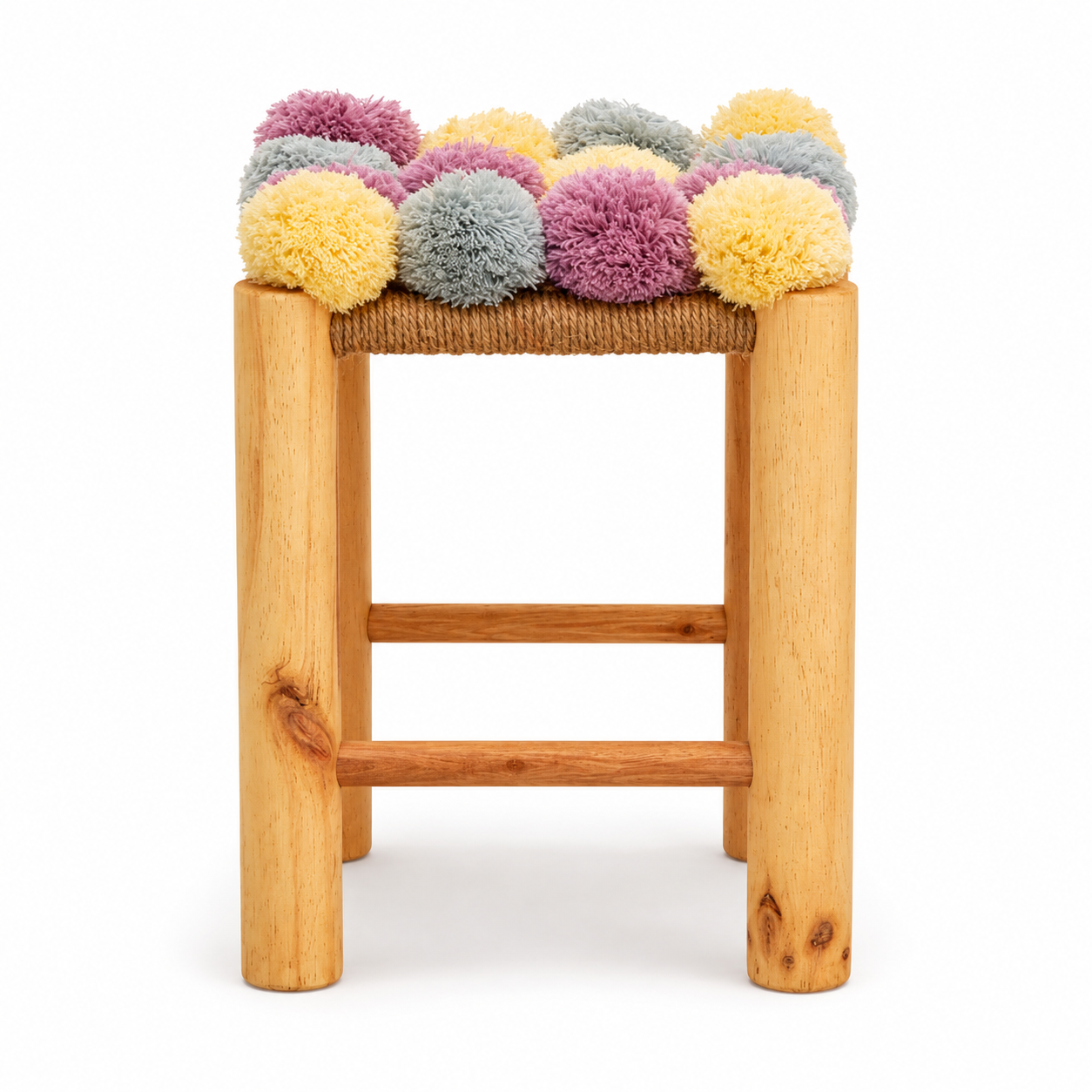 Eva Colourful Grey Beige And Pink Pom Pom Stool