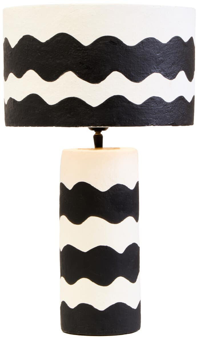 Eva Black and White Curved Stripe Papier Mache Table Lamp