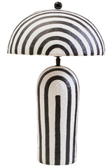 Eva Black and White Stripe Papier Mache Table Lamp with Dome Shade