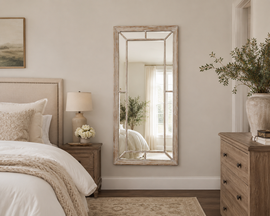 Nehemiah Washed Wood Window Wall Mirror Large Rustic Mirror