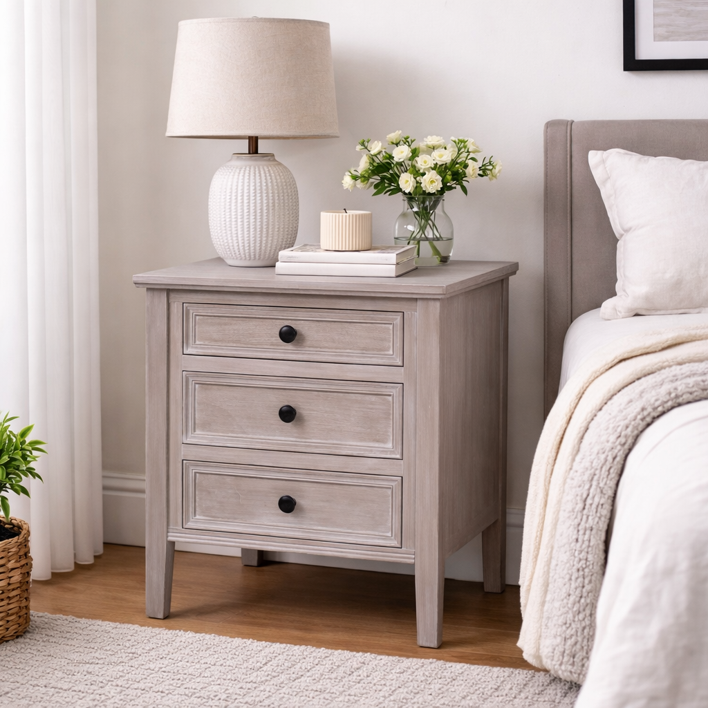 The Tranquil Collection Three Drawer Bedside Table