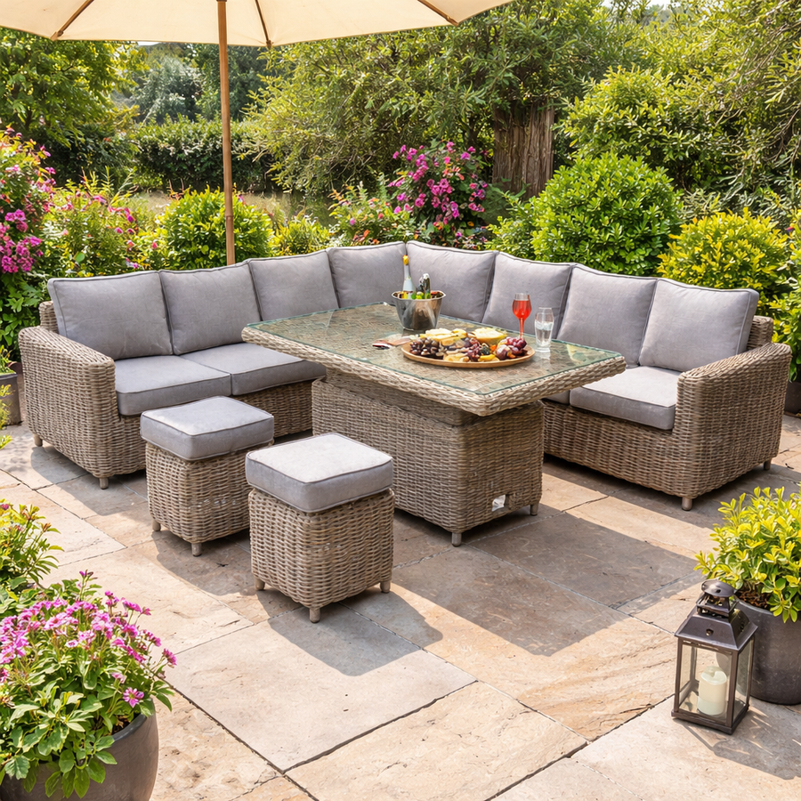 Alvara Collection Large Corner Set With Riser Table and 2 Stools