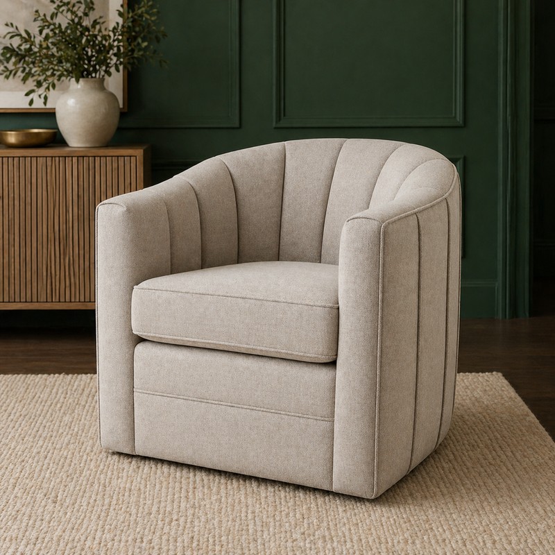 Ezra Swivel Chair Oatmeal Twill Upholstered Armchair