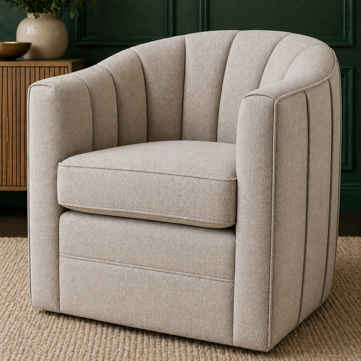 Ezra Swivel Chair Oatmeal Twill Upholstered Armchair