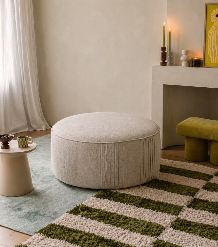 Eva Swivel Ottoman Oatmeal Twill Upholstered Footstool