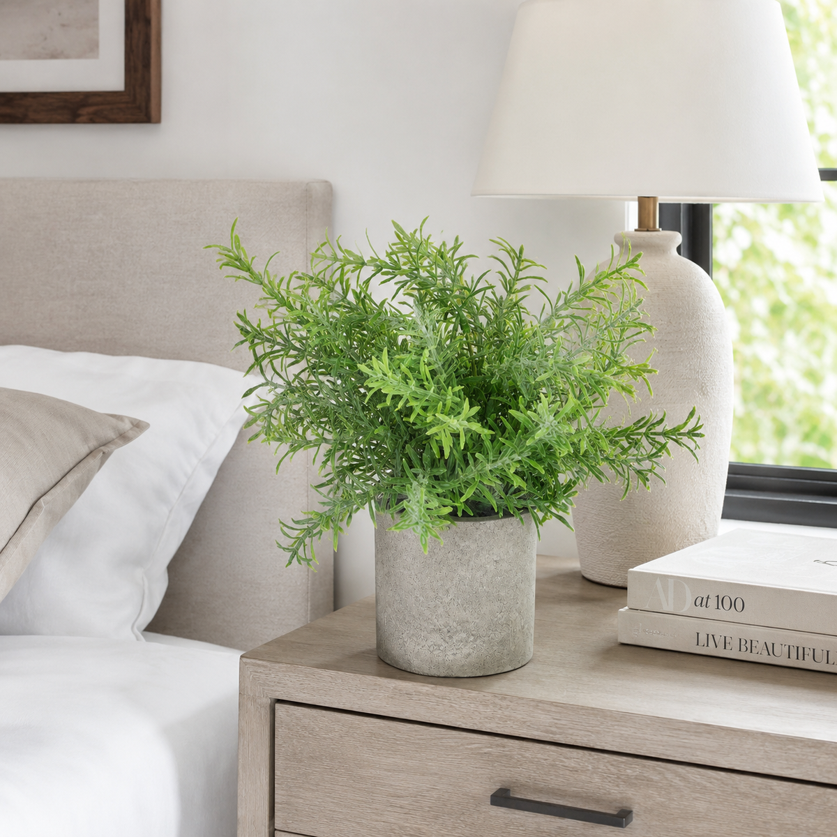 Artificial Faux Rosemary Herb Plant Stone Pot | Kitchen UK