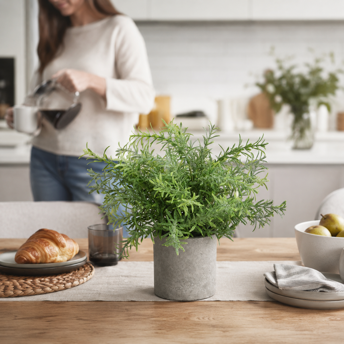 Artificial Faux Rosemary Herb Plant Stone Pot | Kitchen UK