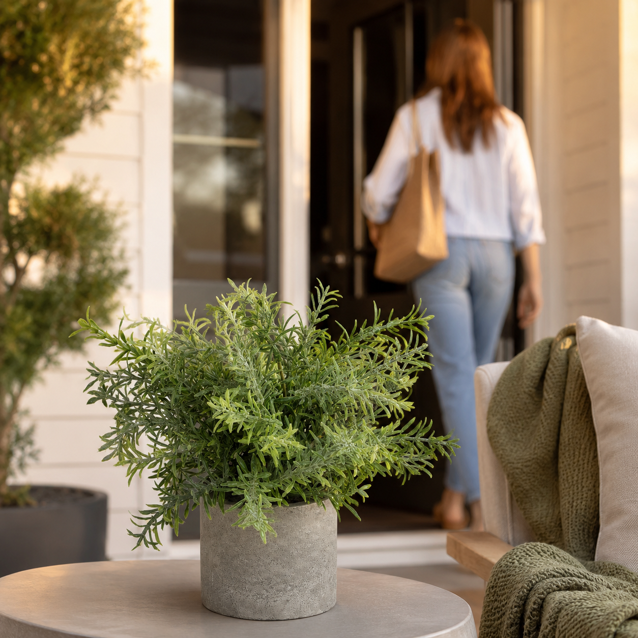 Artificial Faux Rosemary Herb Plant Stone Pot | Kitchen UK