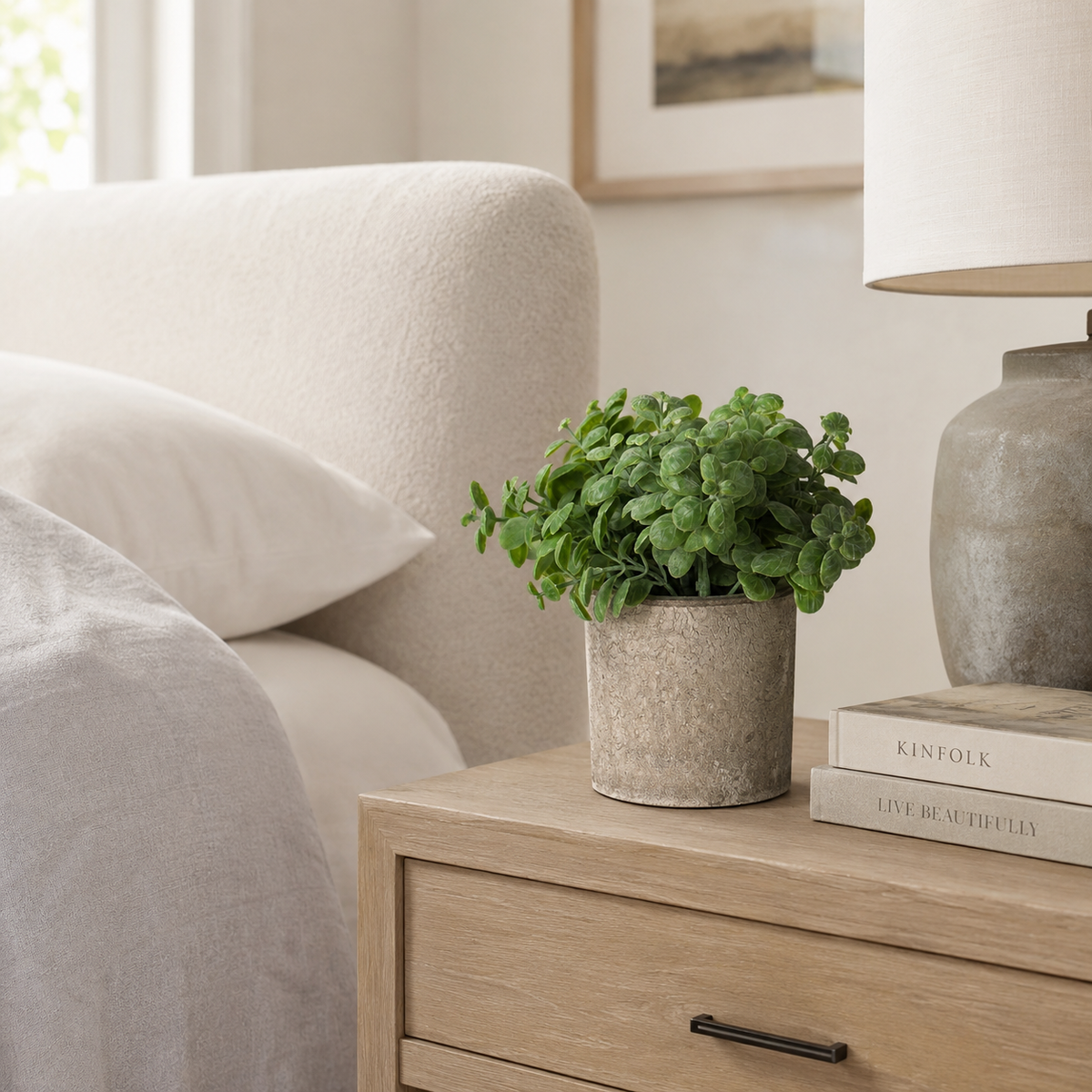 Artificial Faux Basil Herb Plant Stone Pot | Kitchen UK