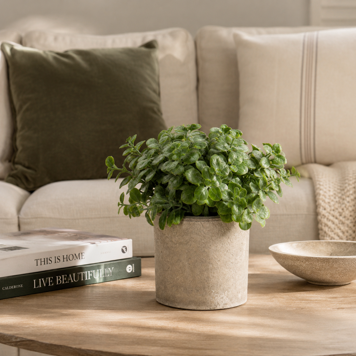 Artificial Faux Basil Herb Plant Stone Pot | Kitchen UK