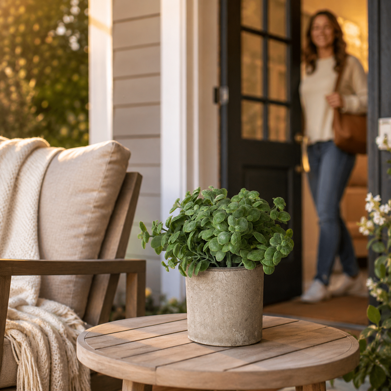 Artificial Faux Basil Herb Plant Stone Pot | Kitchen UK