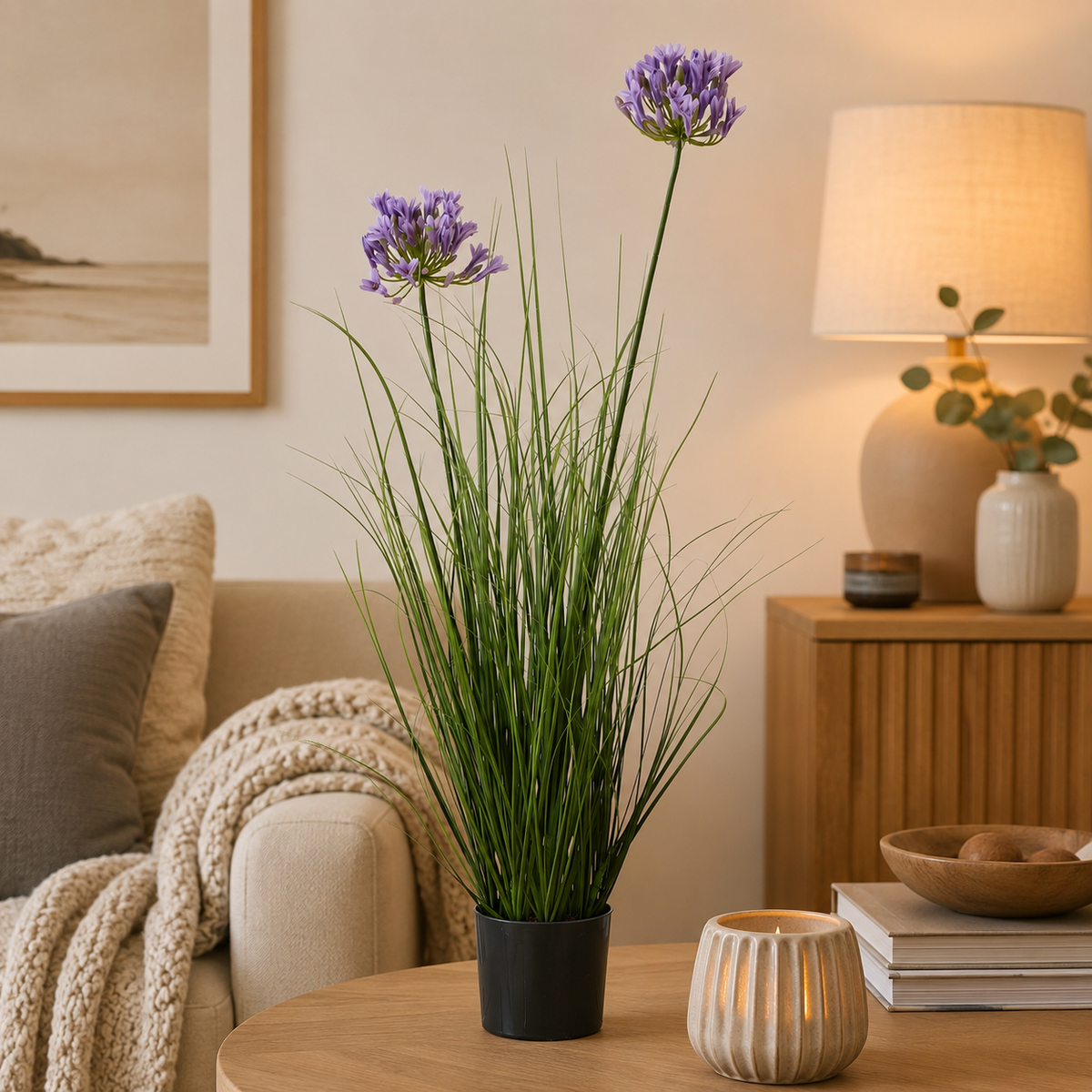 Artificial Faux Purple Agapanthus Plant Pot | Tall UK
