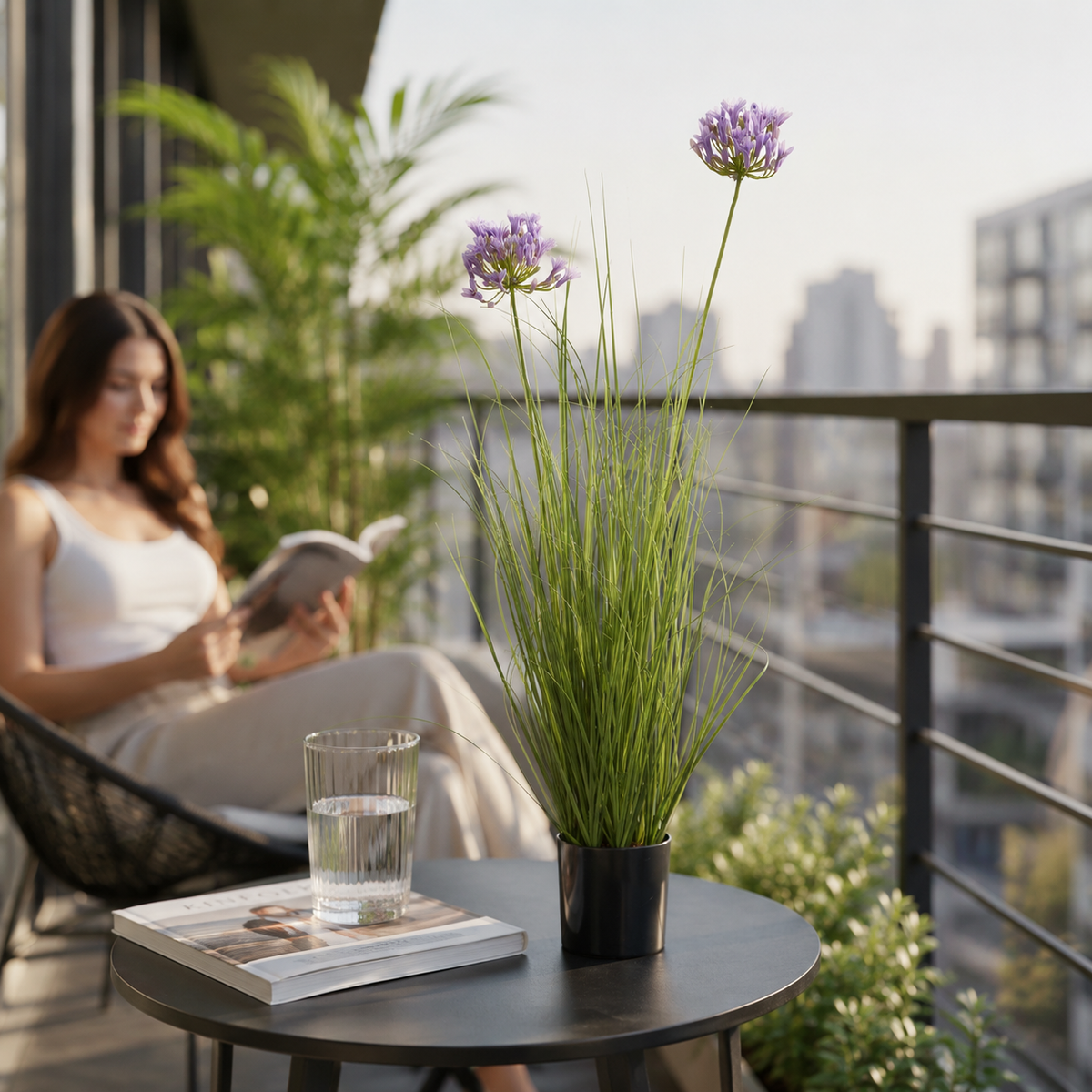 Artificial Faux Purple Agapanthus Plant Pot | Tall UK