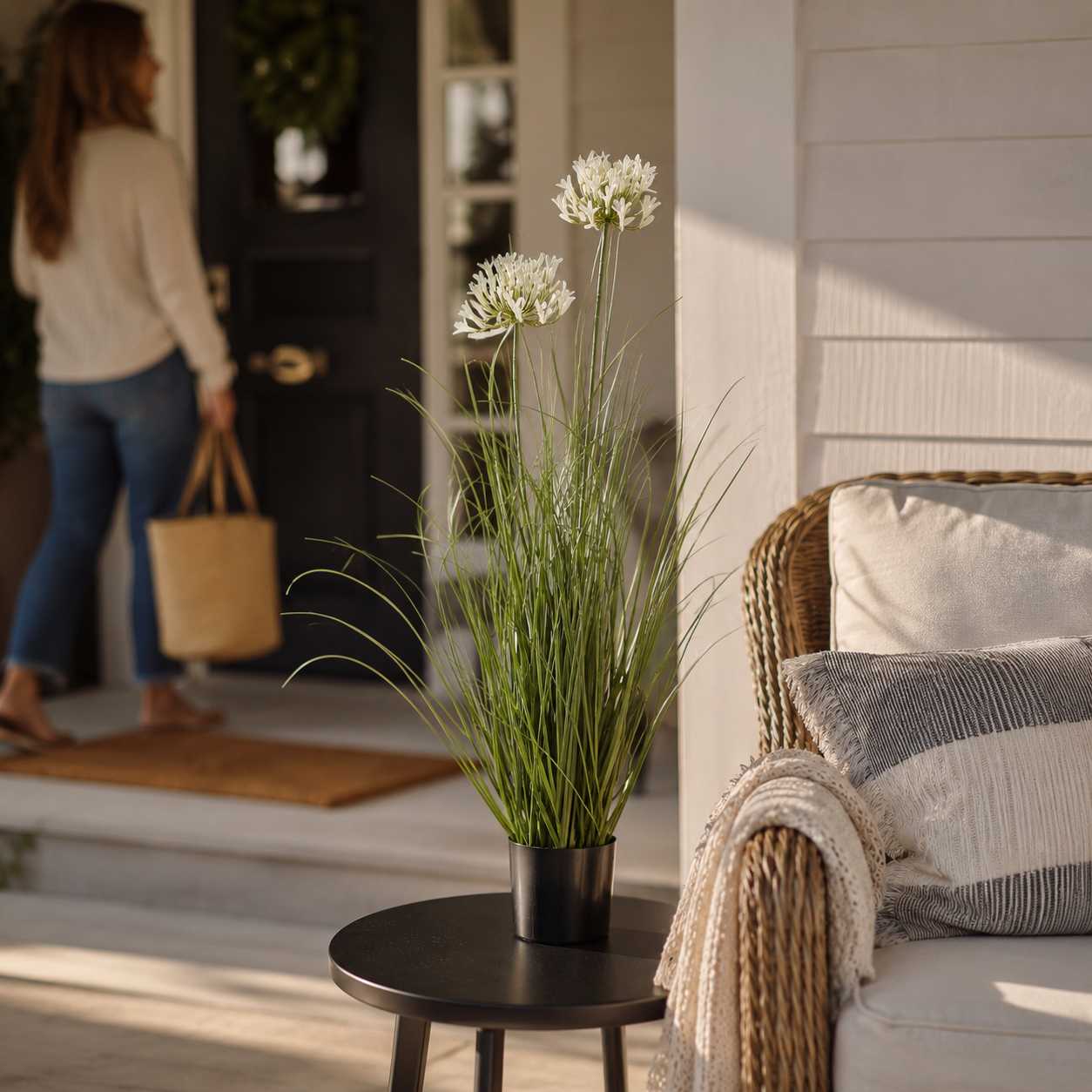 Artificial Faux White Agapanthus Plant Pot | Tall UK