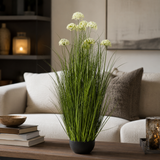 Artificial Faux White Allium Plant Black Pot | Tall UK