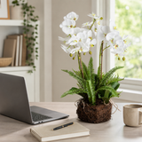 Artificial Faux White Orchid Fern Rootball Garden | Luxury UK