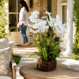 Artificial Faux White Orchid Fern Rootball Garden | Luxury UK