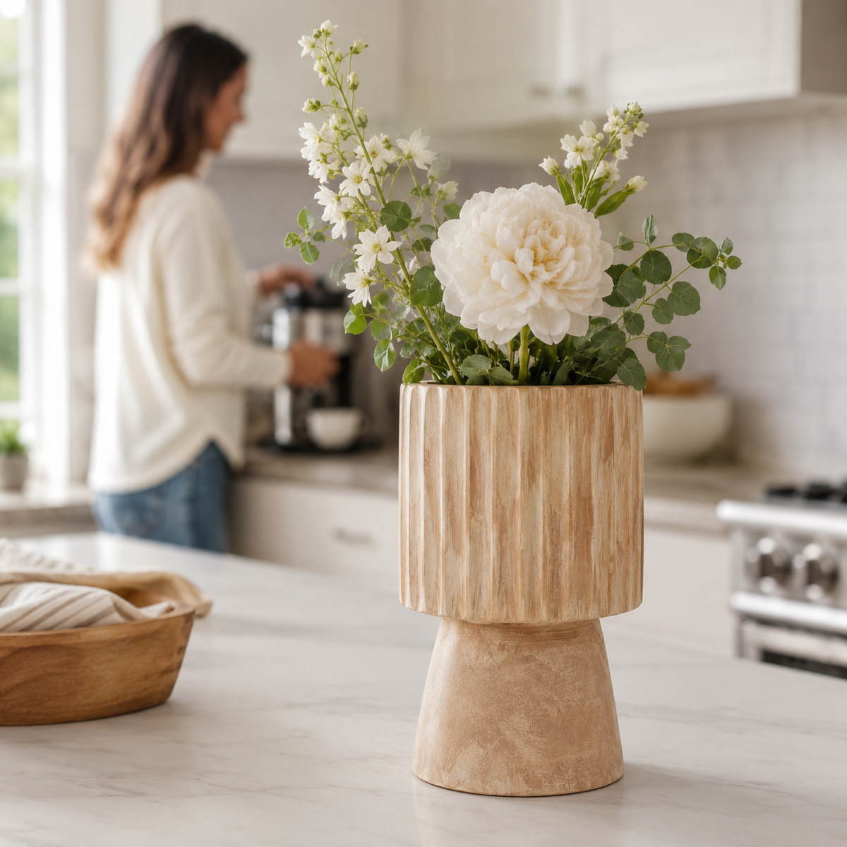 Handcrafted Wood Remel Engraved Vase | Rustic Boho UK