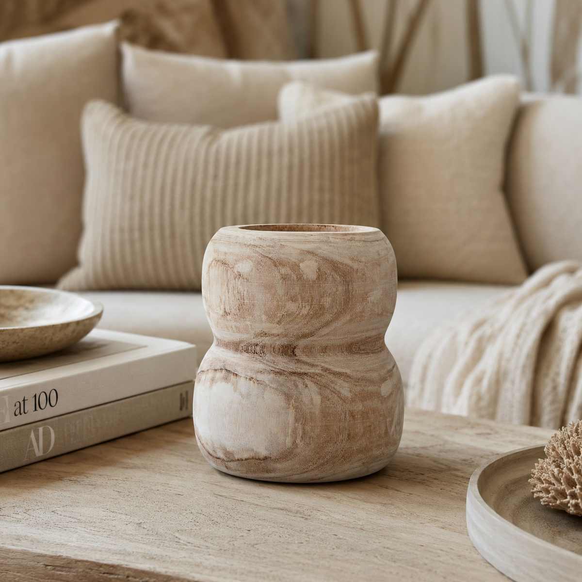 Handcrafted Wood Remel Natural Vase | Rustic Boho UK