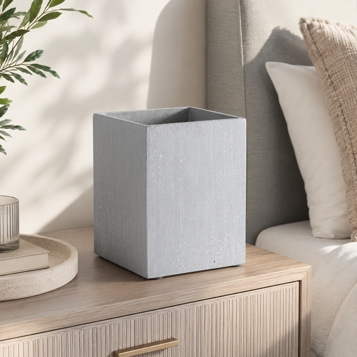 Polyresin Square Bradley Grey Small Vase | Textured UK