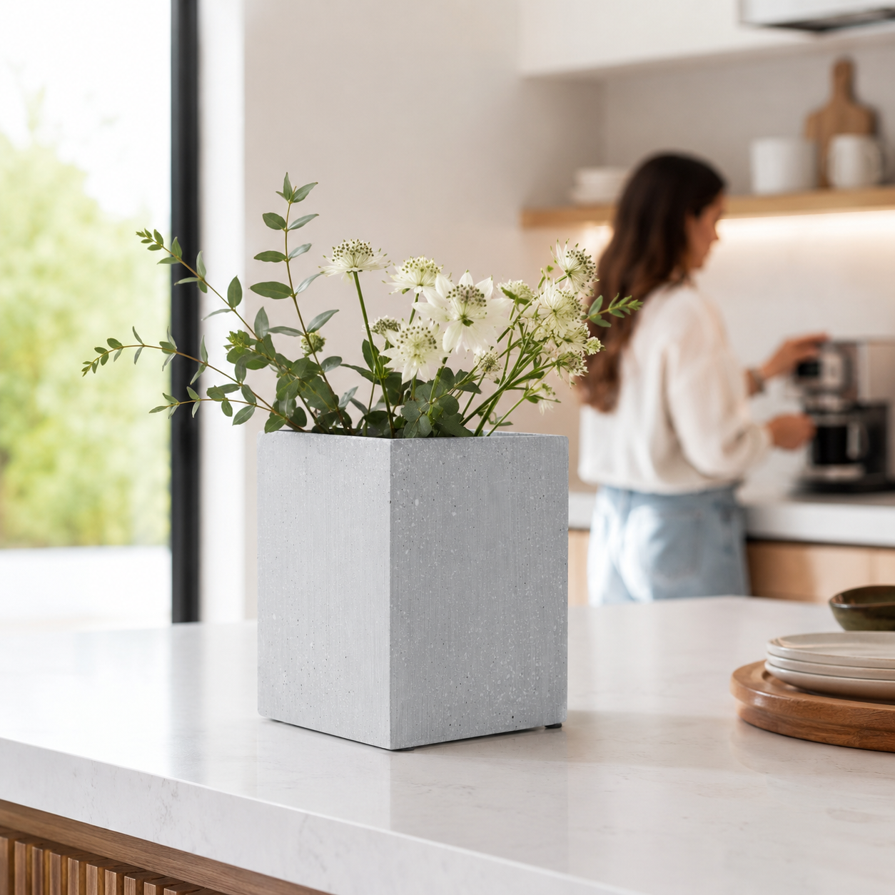 Polyresin Square Bradley Grey Small Vase | Textured UK