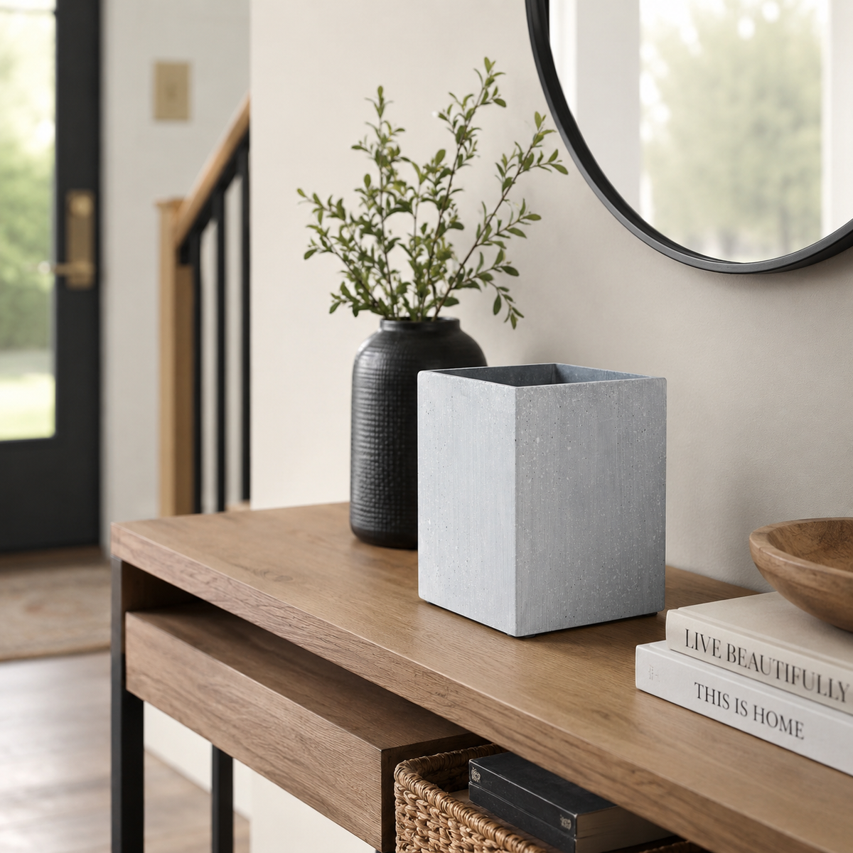 Polyresin Square Bradley Grey Small Vase | Textured UK