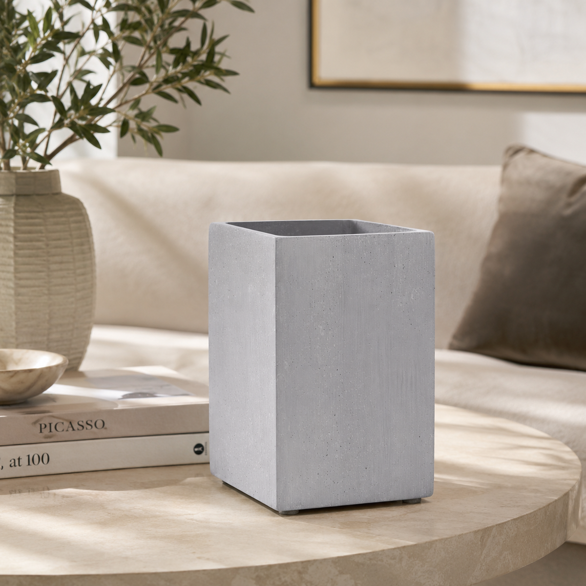 Polyresin Square Bradley Grey Small Vase | Textured UK