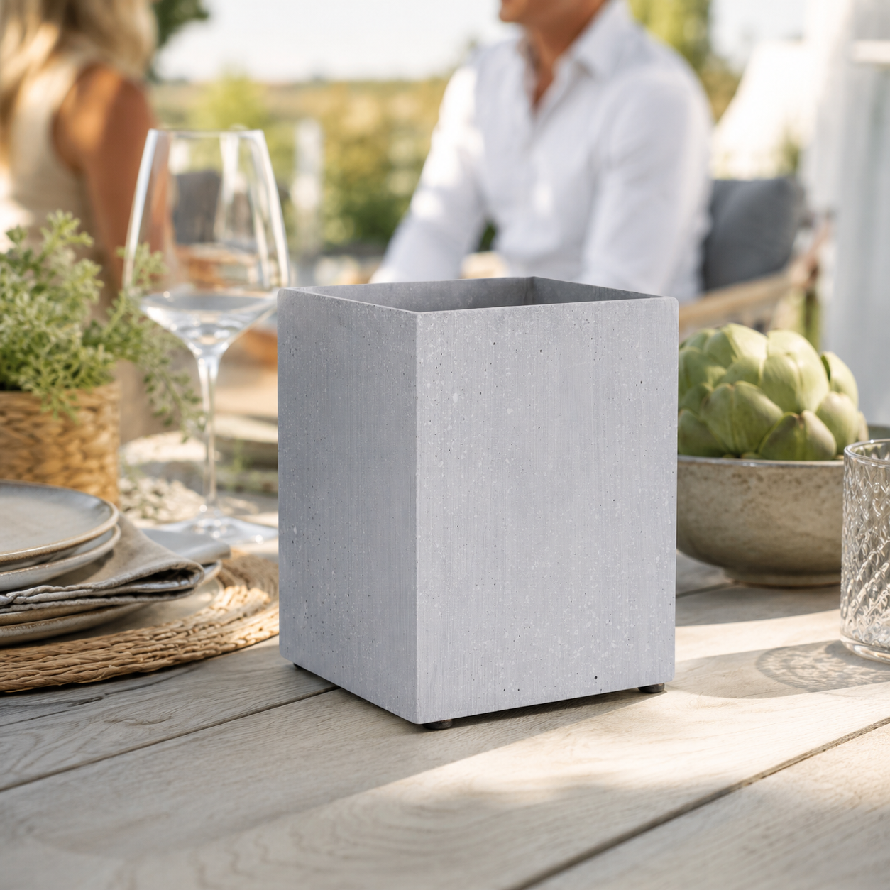 Polyresin Square Bradley Grey Small Vase | Textured UK