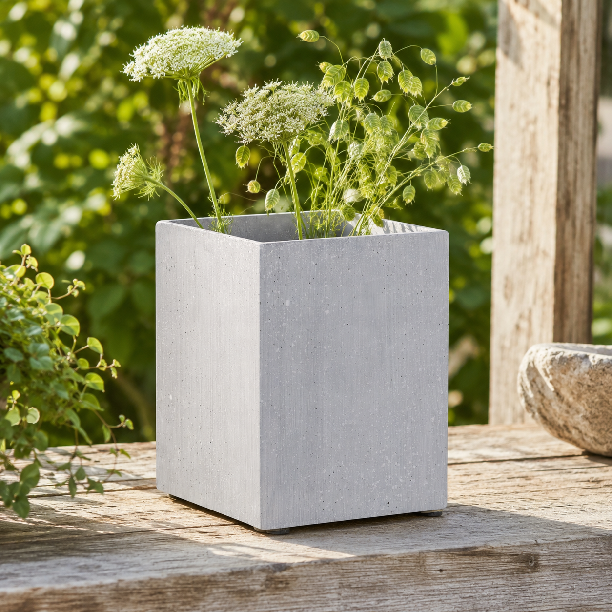 Polyresin Square Bradley Grey Small Vase | Textured UK