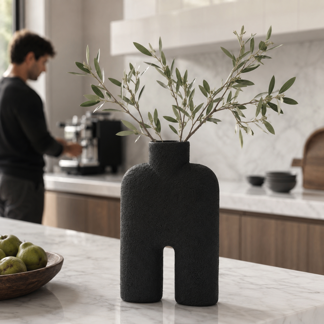 Sculptural Ceramic Salome Large Black Vase | U-Shape UK
