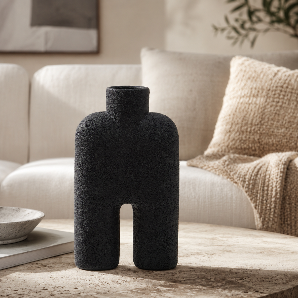 Sculptural Ceramic Salome Large Black Vase | U-Shape UK
