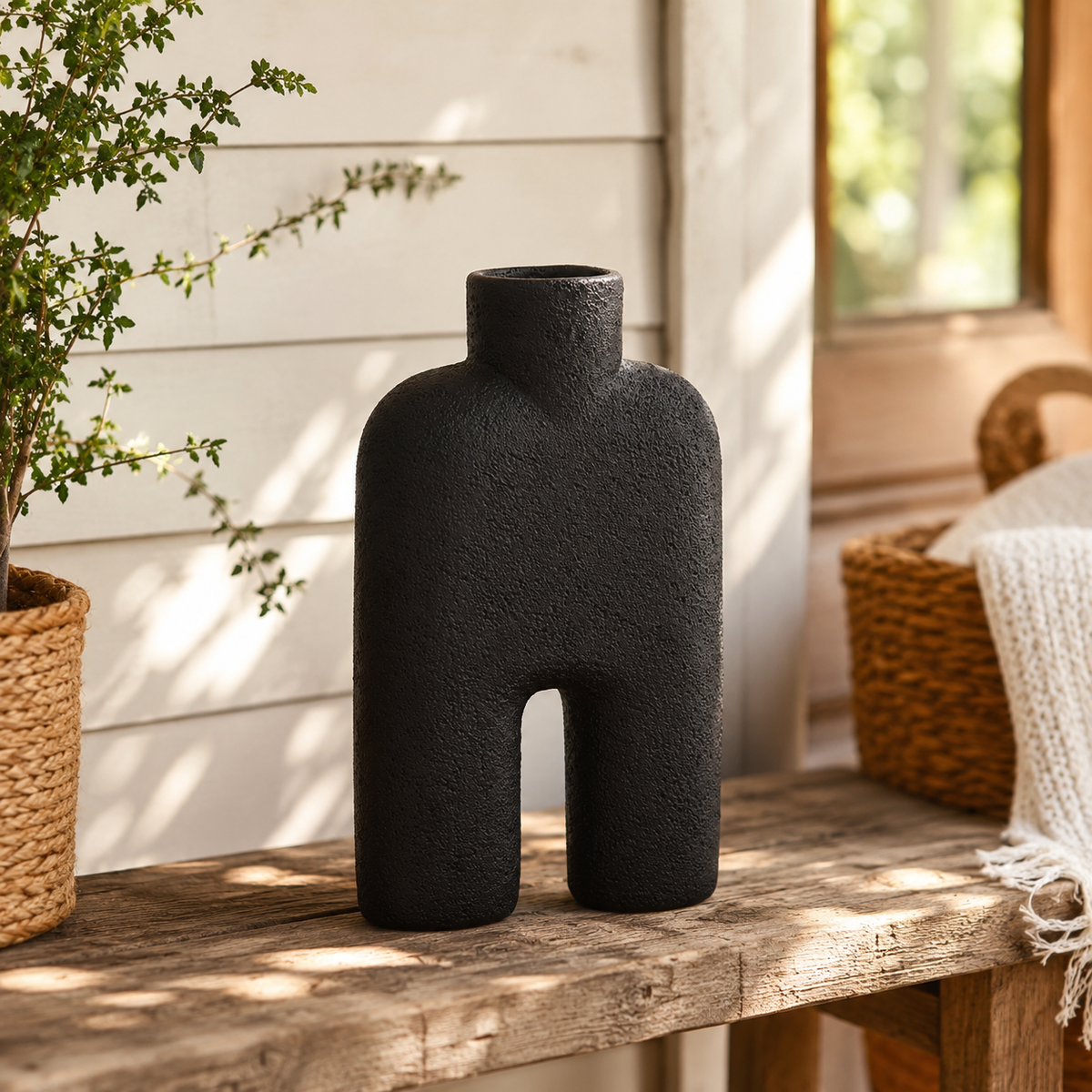 Sculptural Ceramic Salome Large Black Vase | U-Shape UK