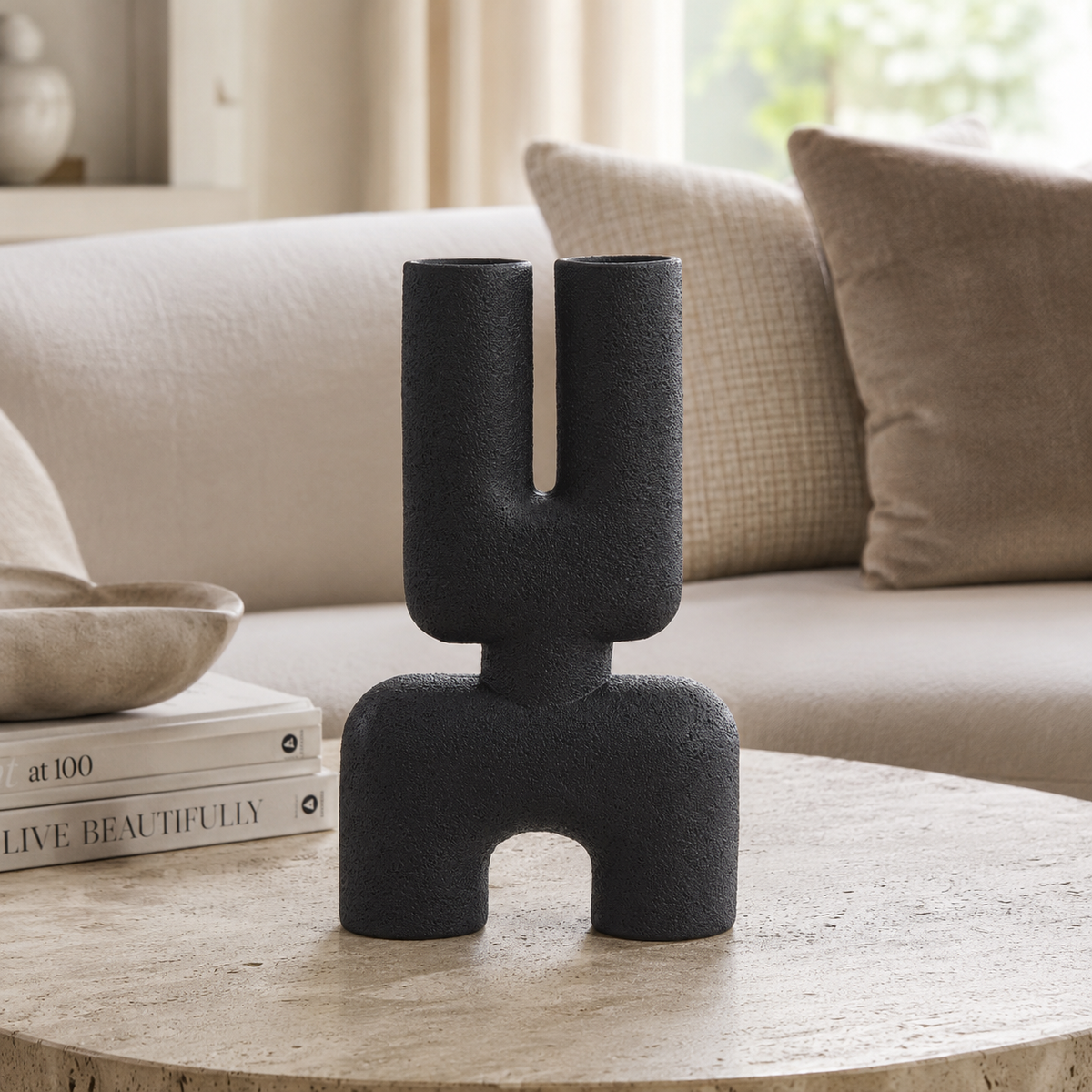 Sculptural Ceramic Salome Small Black Vase | U-Shape UK