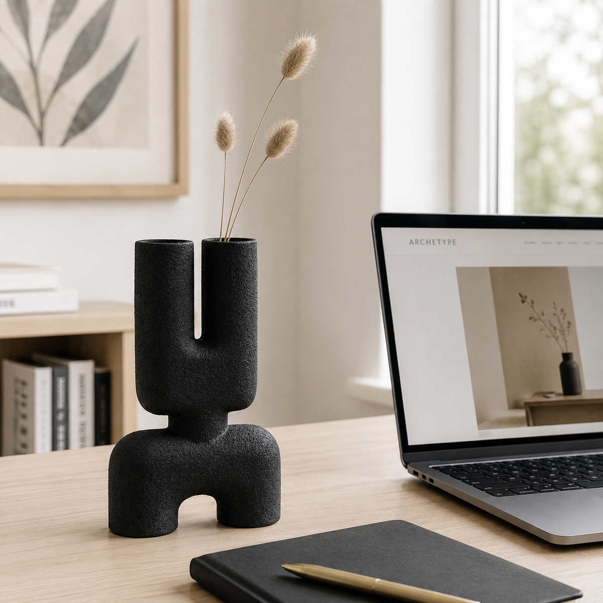 Sculptural Ceramic Salome Small Black Vase | U-Shape UK