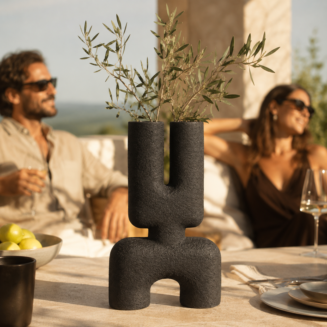 Sculptural Ceramic Salome Small Black Vase | U-Shape UK