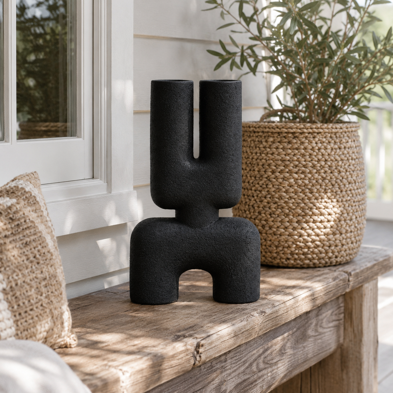 Sculptural Ceramic Salome Small Black Vase | U-Shape UK